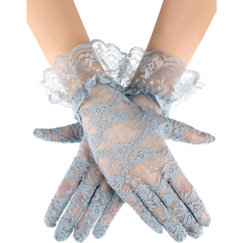 Women's Short Lace Courtesy Elegant Gloves Gray Wedding Dinner Opera Parties